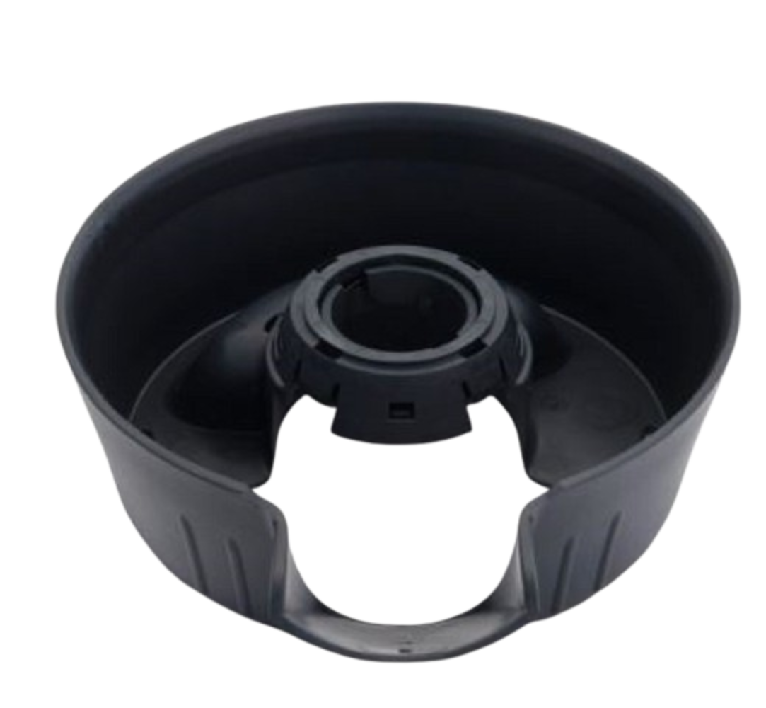 Una pieza cónica de plástico negro con un mecanismo central.