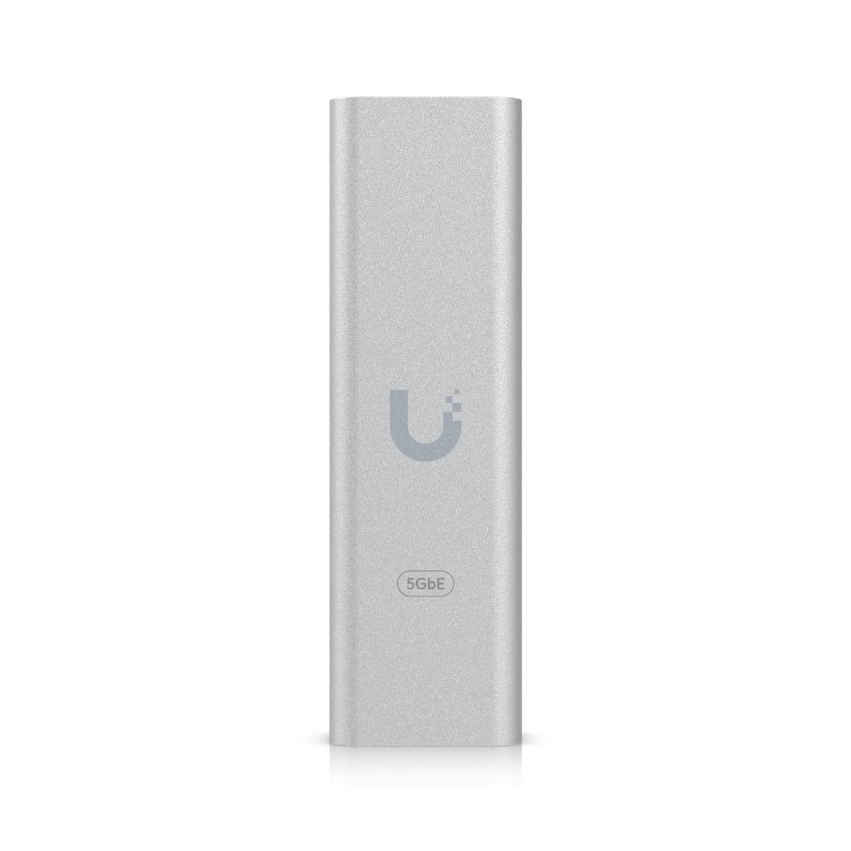 Una chiavetta USB argentata con logo a U e scritta 5GbE.