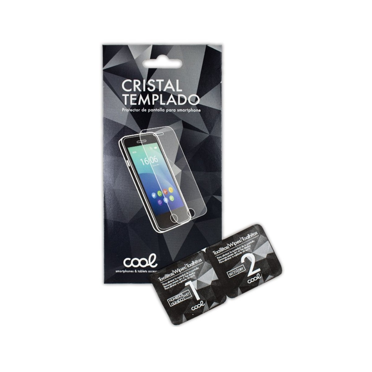 Confezione di protezione per schermo per smartphone con salviette umidificate e asciutte.