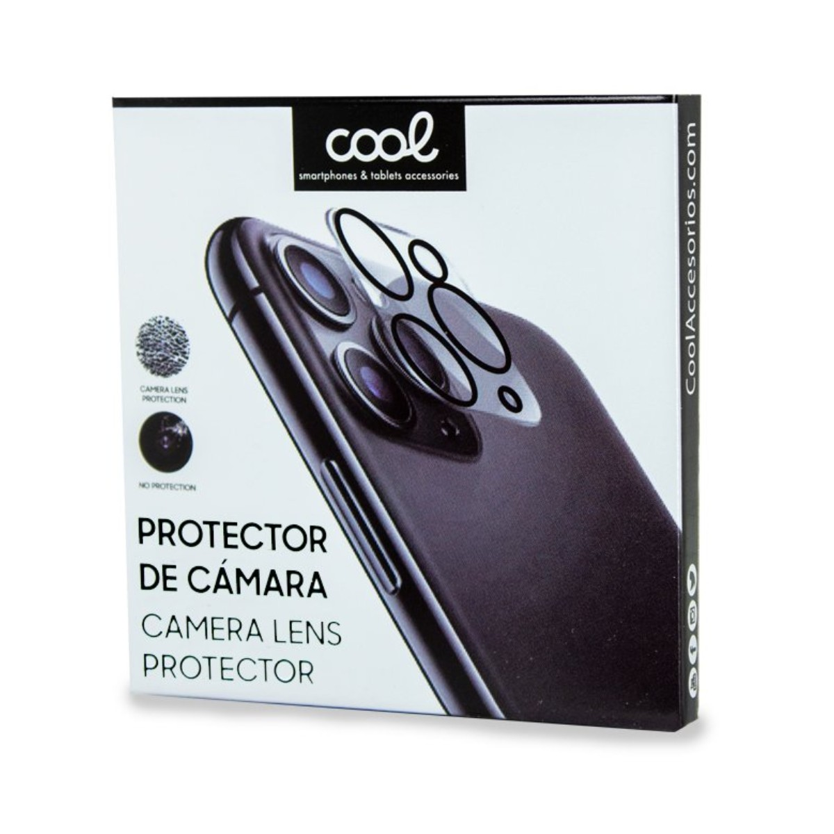 Confezione per proteggi lenti fotocamera con retro del telefono.