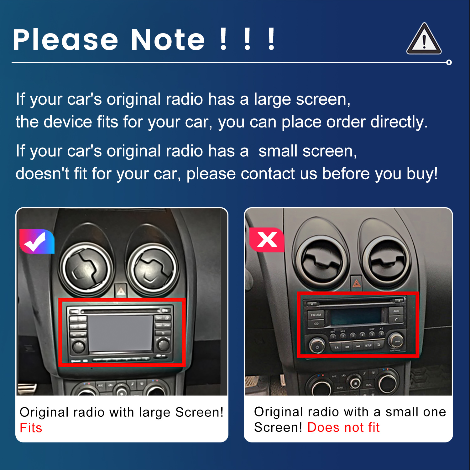 Comparación de radios de coche: Pantalla grande encaja, pequeña no.