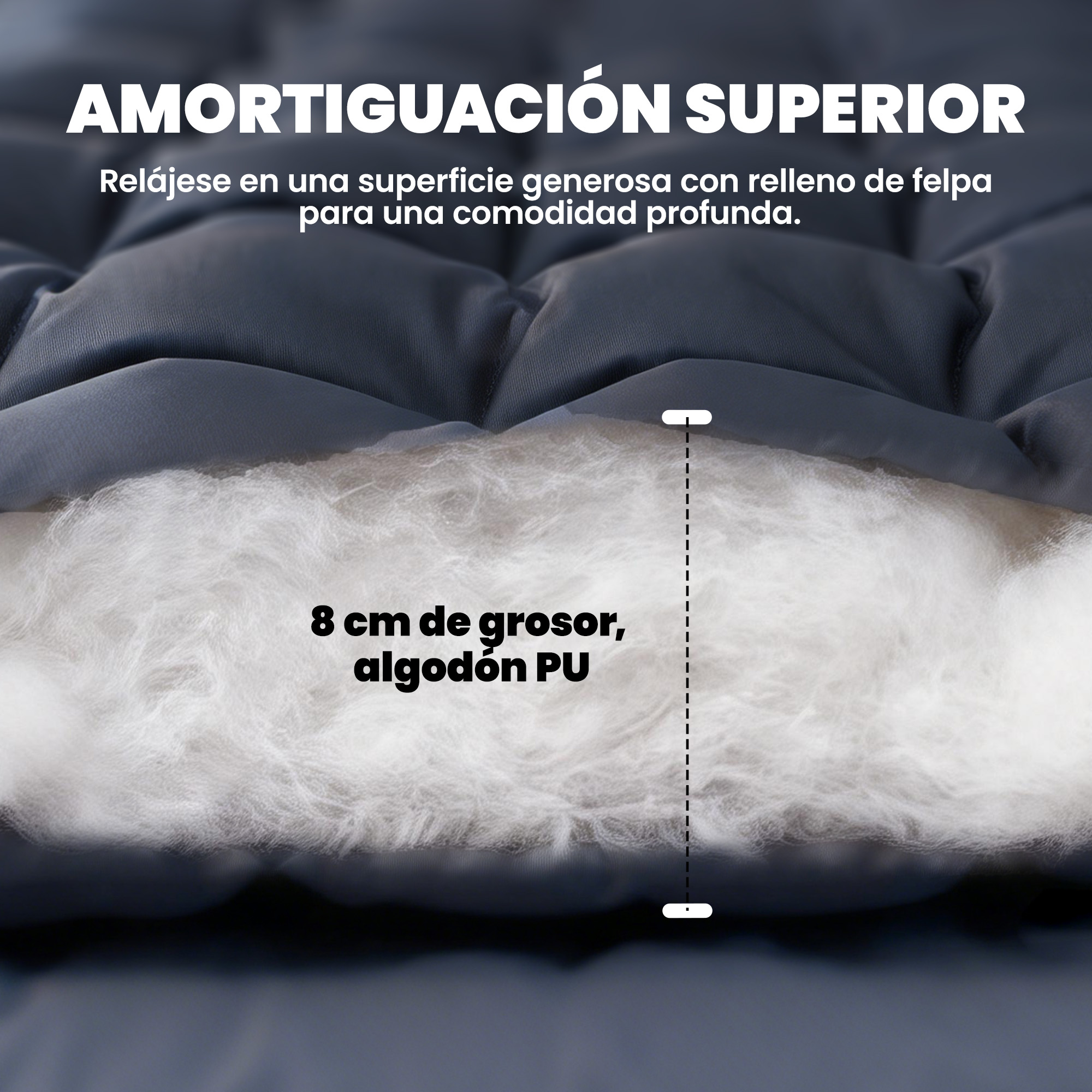 Acolchado suave con relleno de algodón PU de 8 cm para confort profundo.
