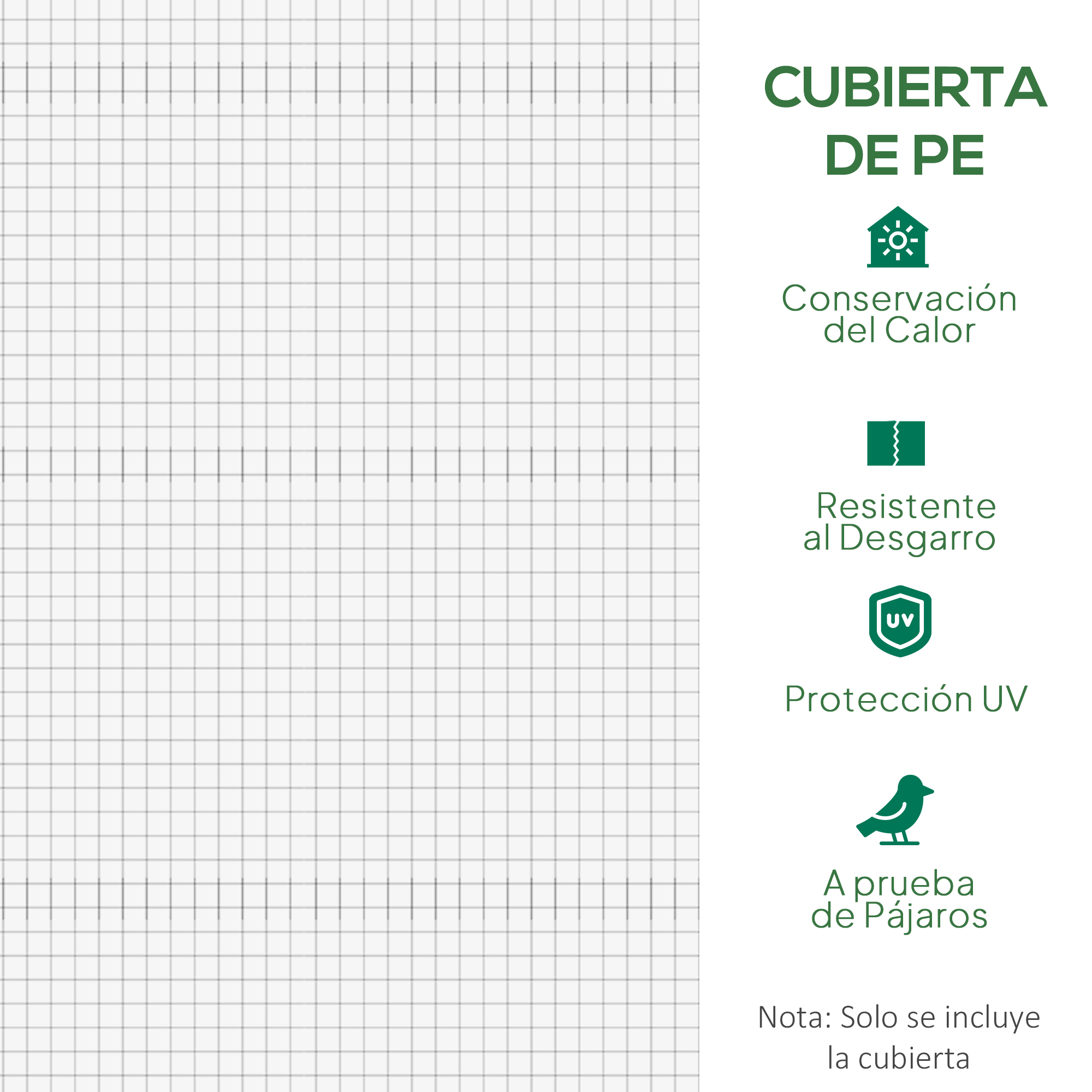 Cubierta de PE con iconos de conservación del calor, resistencia al desgarro, UV.