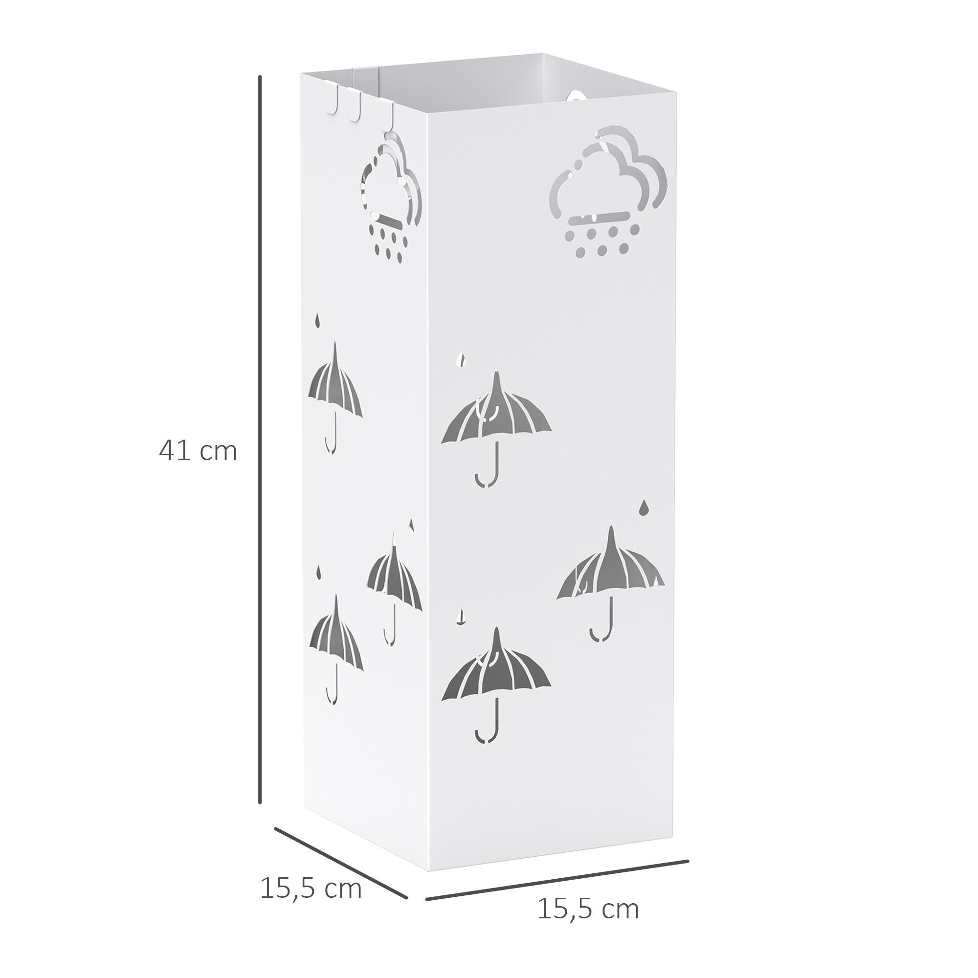 Caja de linterna blanca con dise0os de paraguas y nubes. Altura 41cm.