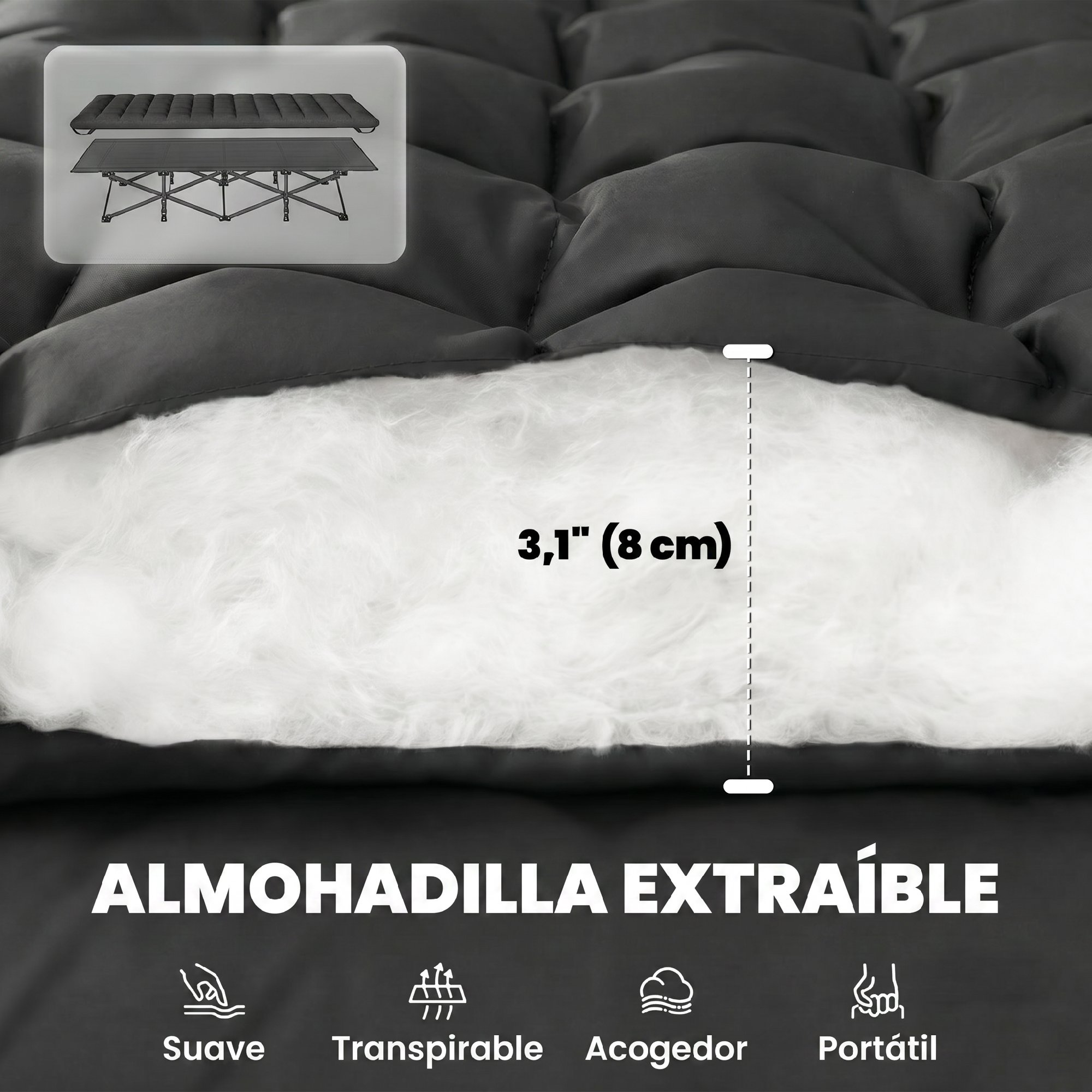 Colchón inflable con almohada, 8 cm de grosor, plegable y transpirable.