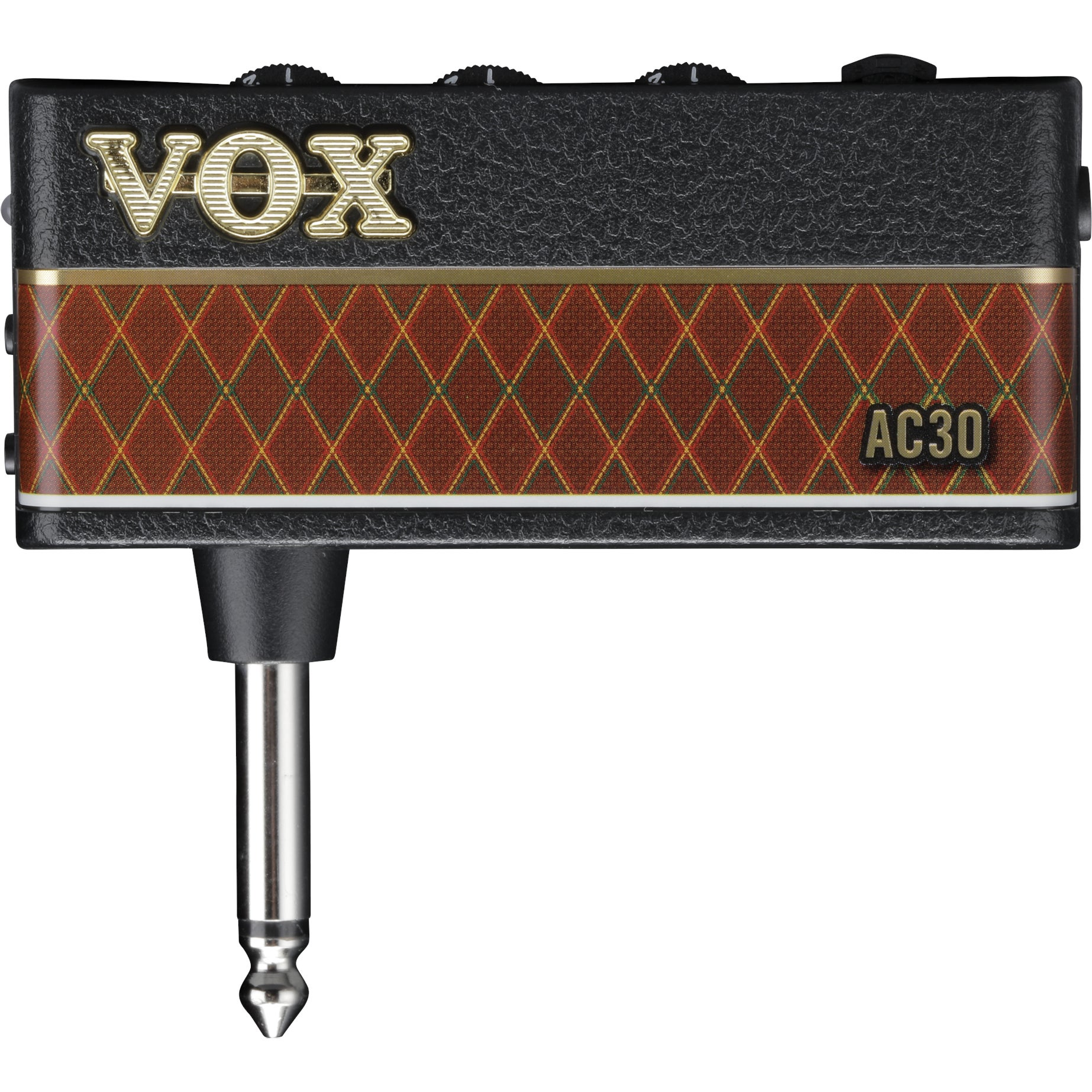 Ein VOX AC30 Gitarrenverstärker-Plug-in mit schwarzem Lederimitat und kariertem Muster.