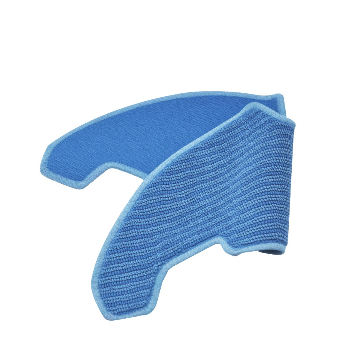 Un panno in microfibra blu, piegato, con superficie testurizzata e bordo blu chiaro.
