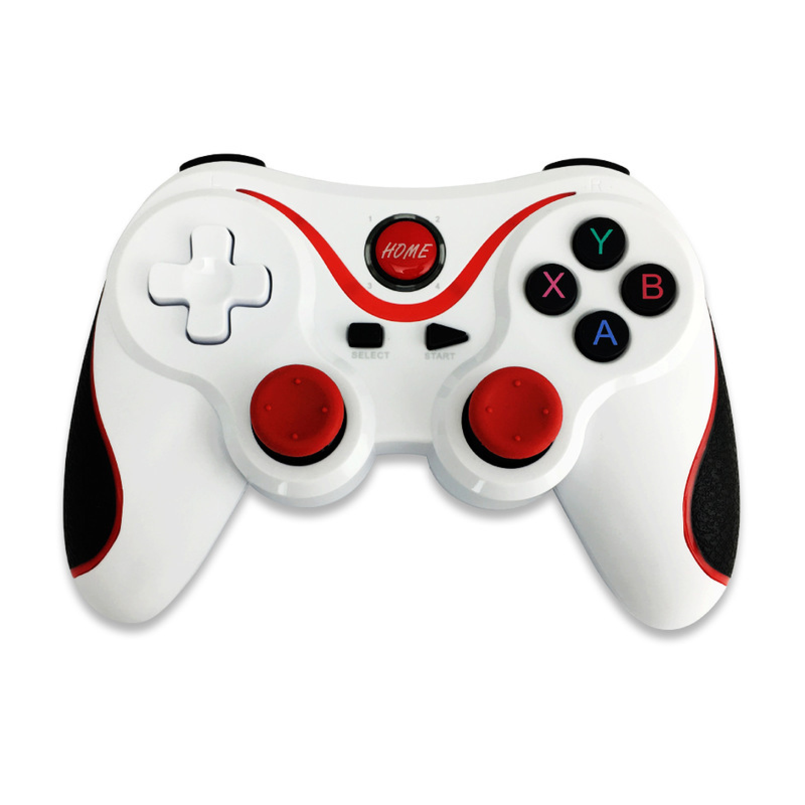 Ein weißer Gaming-Controller mit roten Akzenten und Knöpfen.