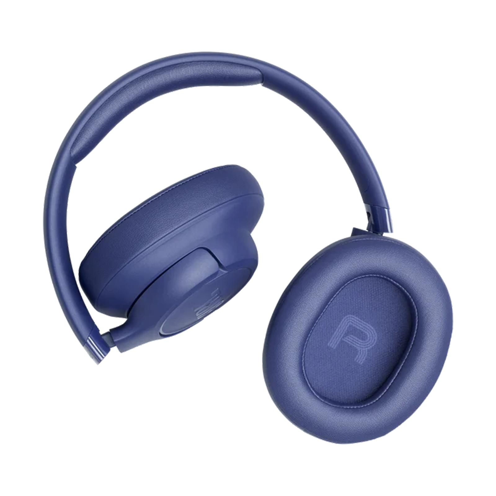 Ein Paar blaue Over-Ear-Kopfhörer mit einem gepolsterten Kopfbügel und Ohrmuscheln.