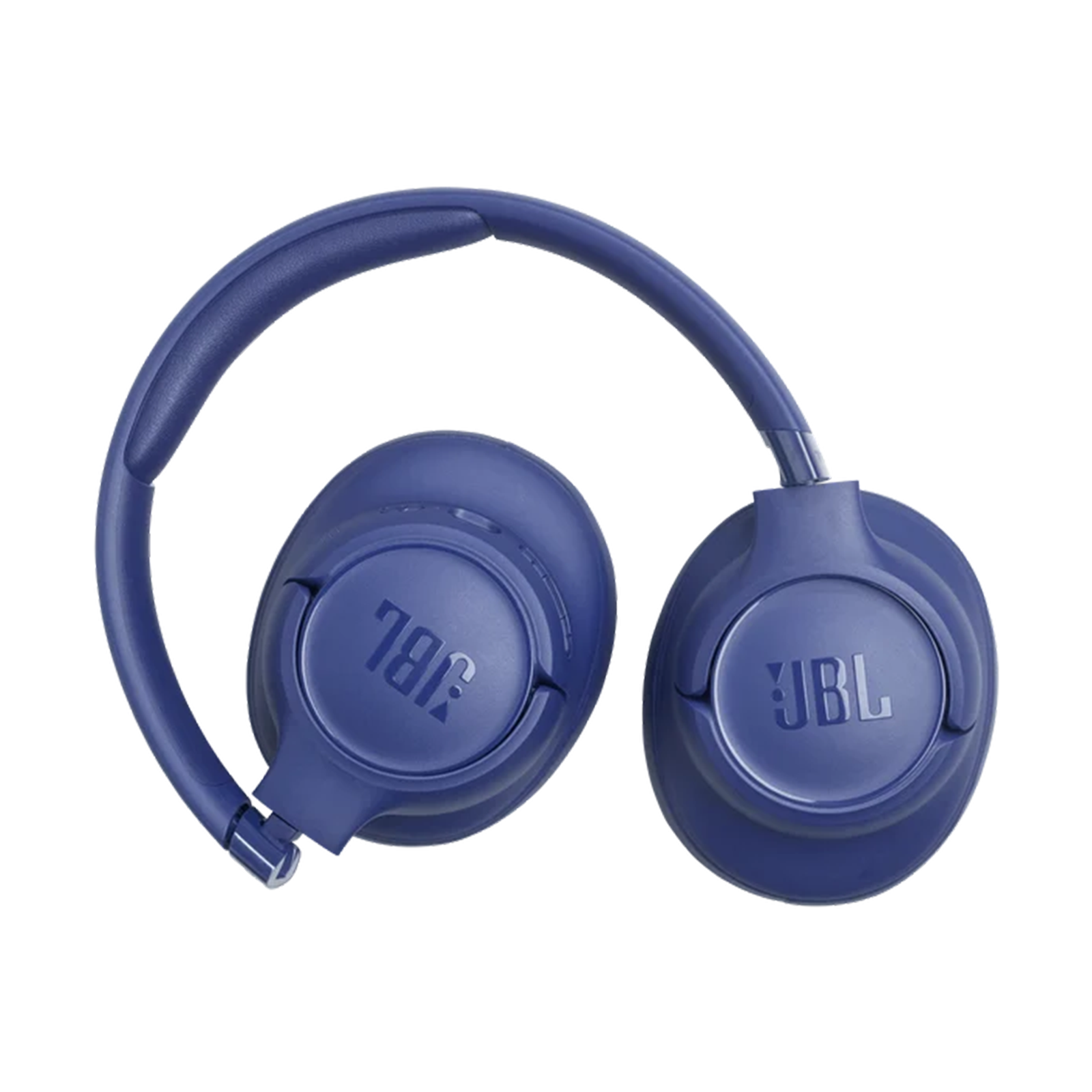Dunkelblaue JBL-Kopfhörer mit gepolstertem Bügel und Ohrpolstern.