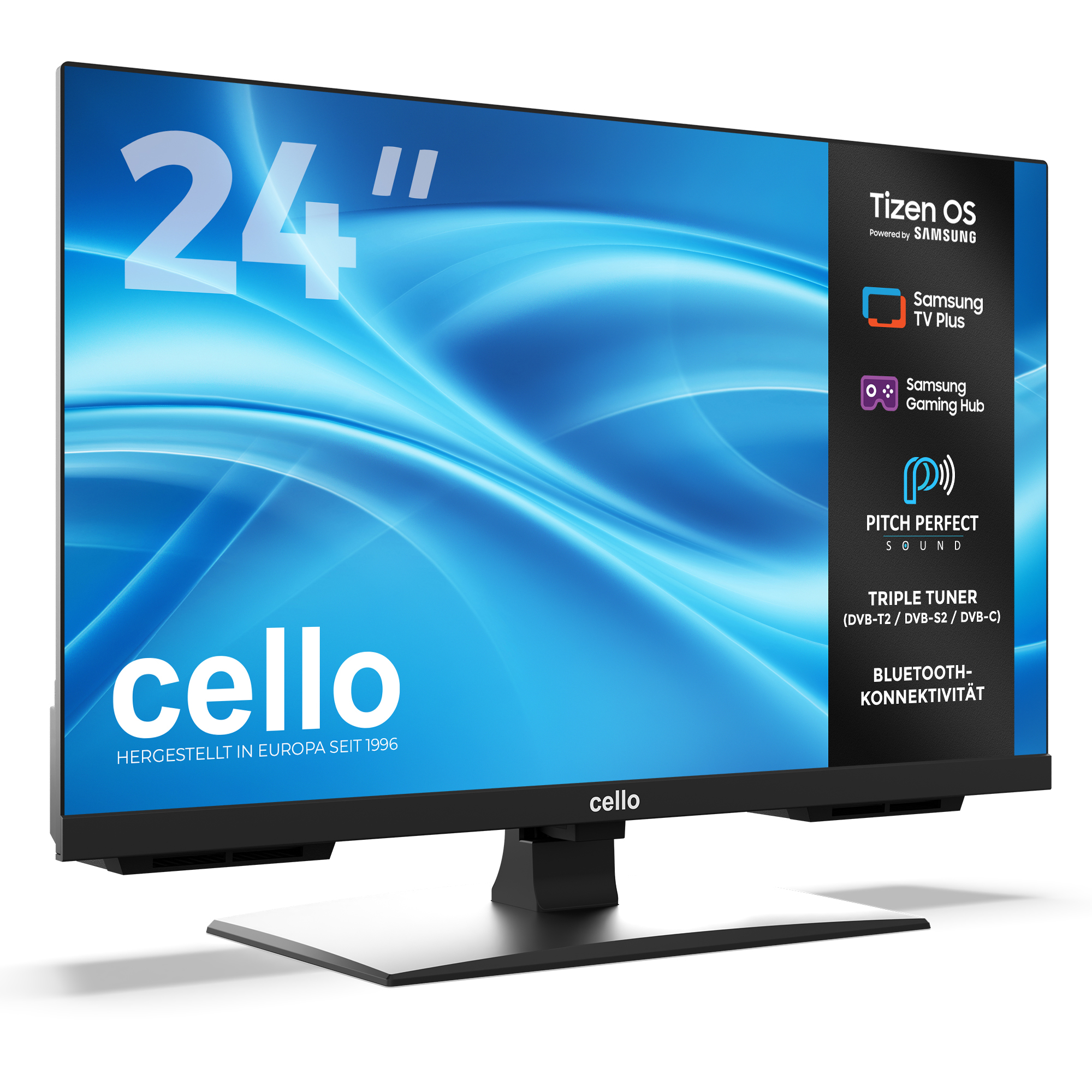 Ein 24-Zoll-Cello-Fernseher mit Tizen OS und Samsung-Features.