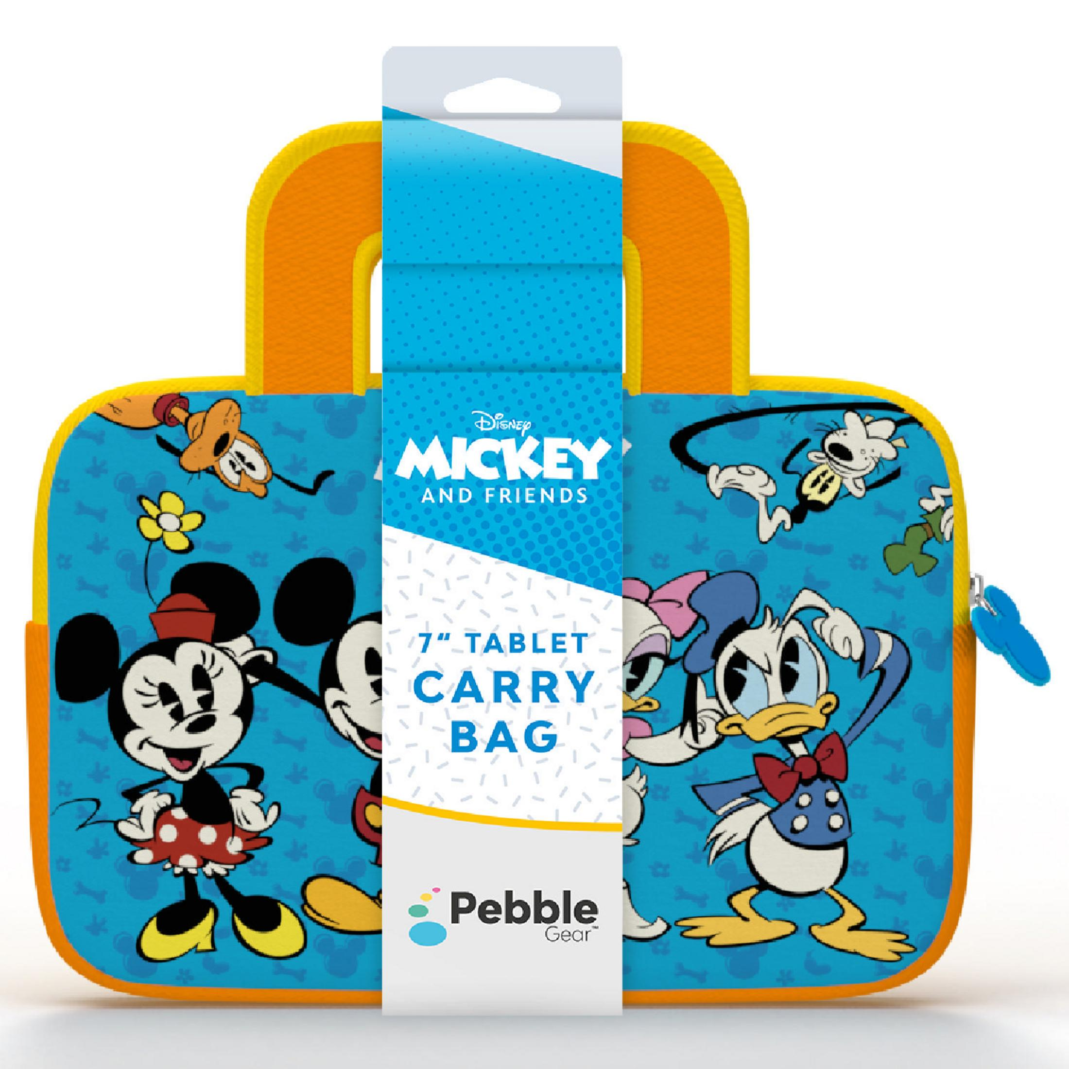 Tasche mit Micky, Minnie, Donald, Daisy & Pluto. Orange Griffe, blaue Tasche.