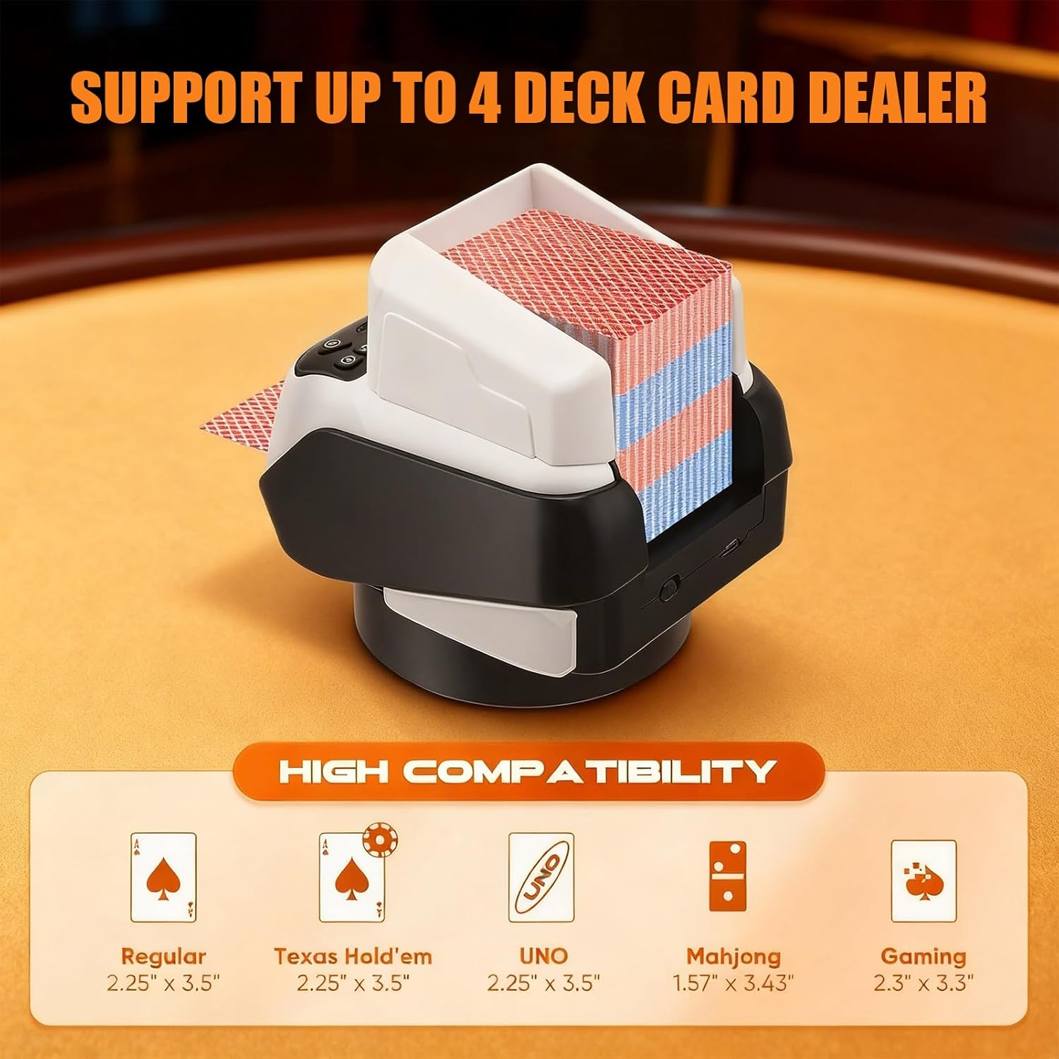 Ein automatischer Kartendealer mit Kartenstapeln, der verschiedene Spiele unterstützt.
