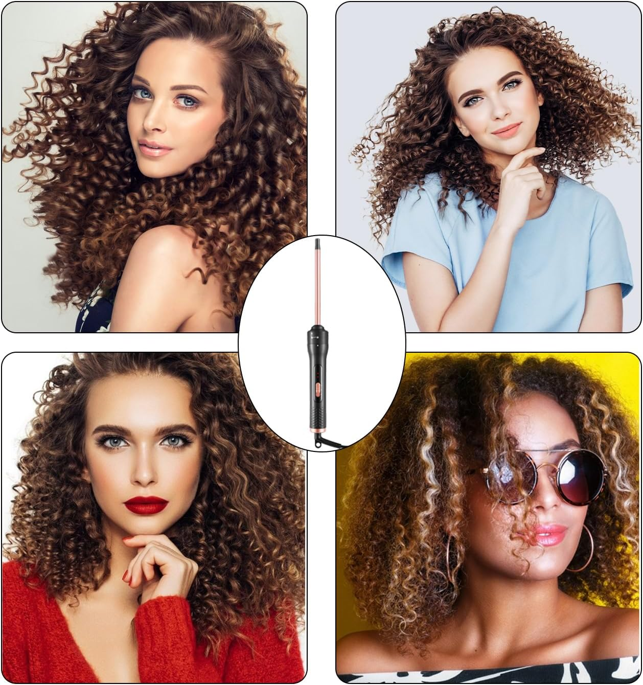 Vier Frauen mit lockigem Haar, ein Lockenstab in der Mitte.