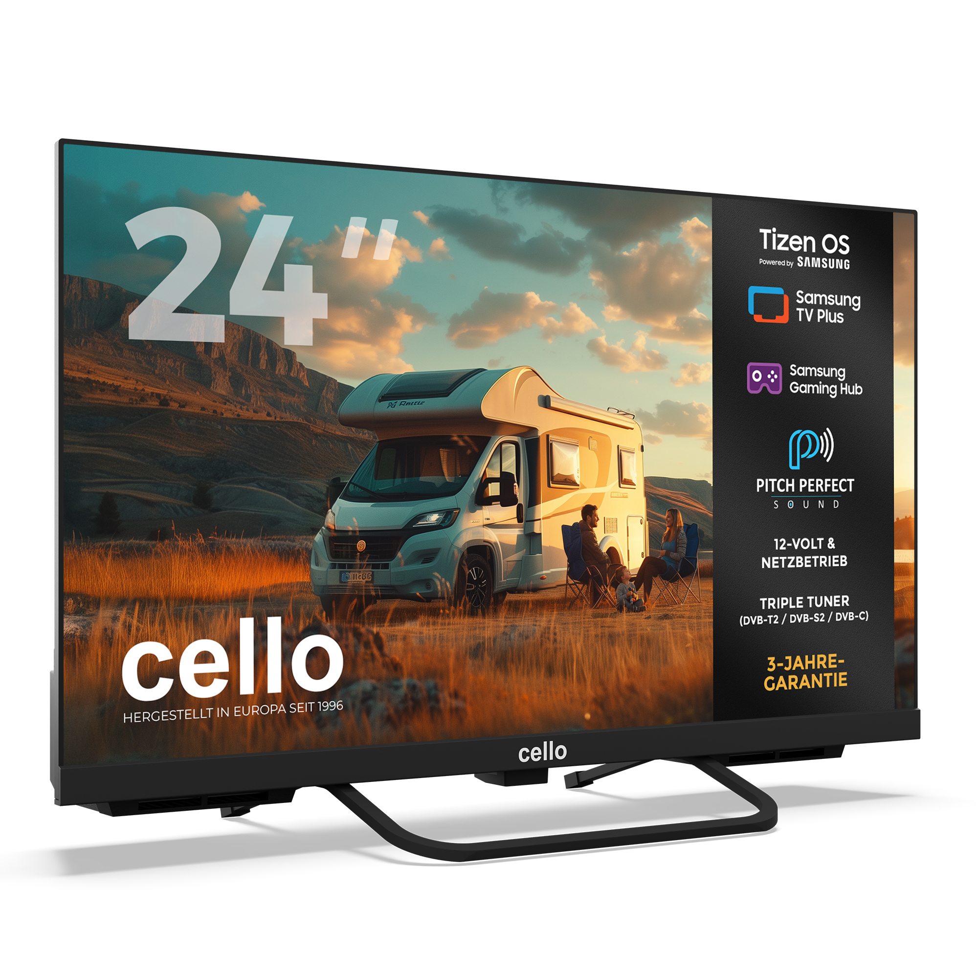 24 Zoll Fernseher mit Wohnmobil-Szene, Tizen OS, Samsung TV Plus, Gaming Hub
