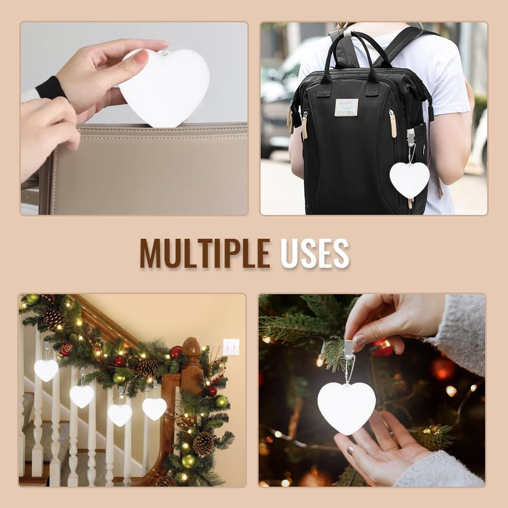 Herzförmige Lichter für Taschen, Rucksäcke, Treppengeländer und Weihnachtsbäume.