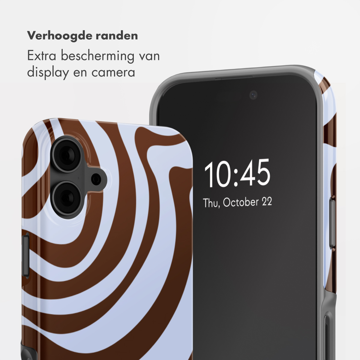 Ein Handy mit braun-weißer Musterung, das 10:45 Uhr anzeigt.