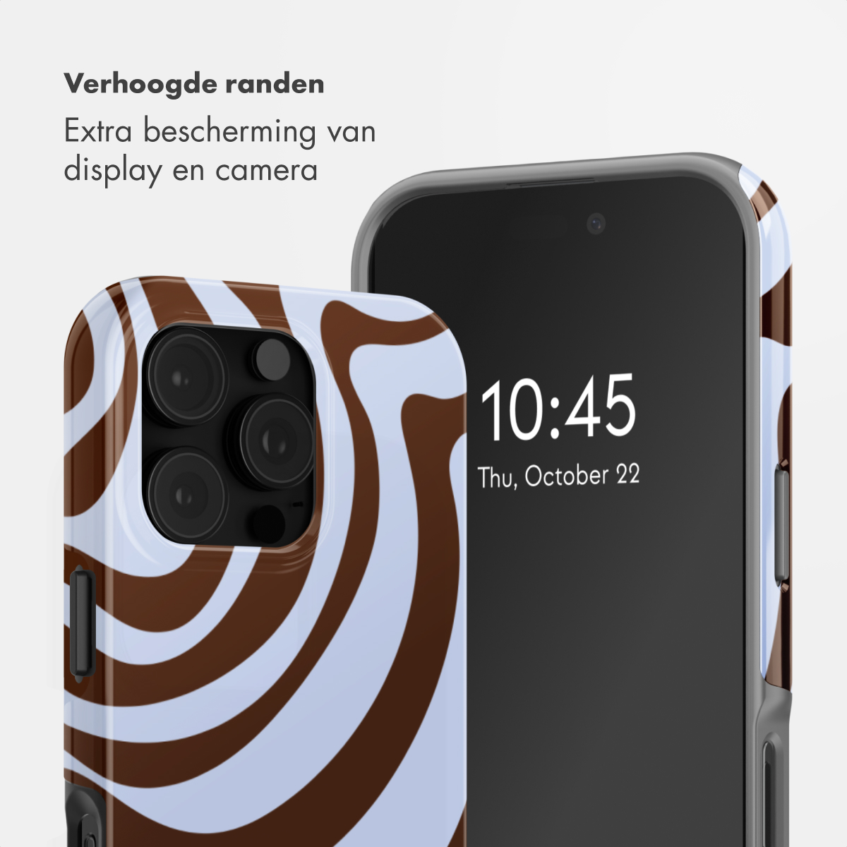 Ein Handy mit braun-weißer Hülle und Kameramodul. Die Uhrzeit ist 10:45.