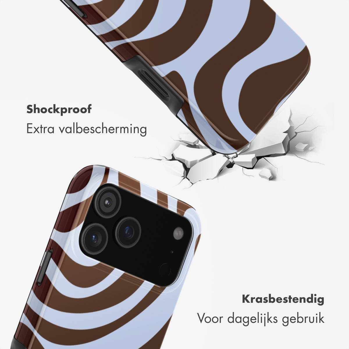 Schockfestes Handyhülle mit braun-blauem Muster. Zeigt Stoßschutz und Kratzfestigkeit.