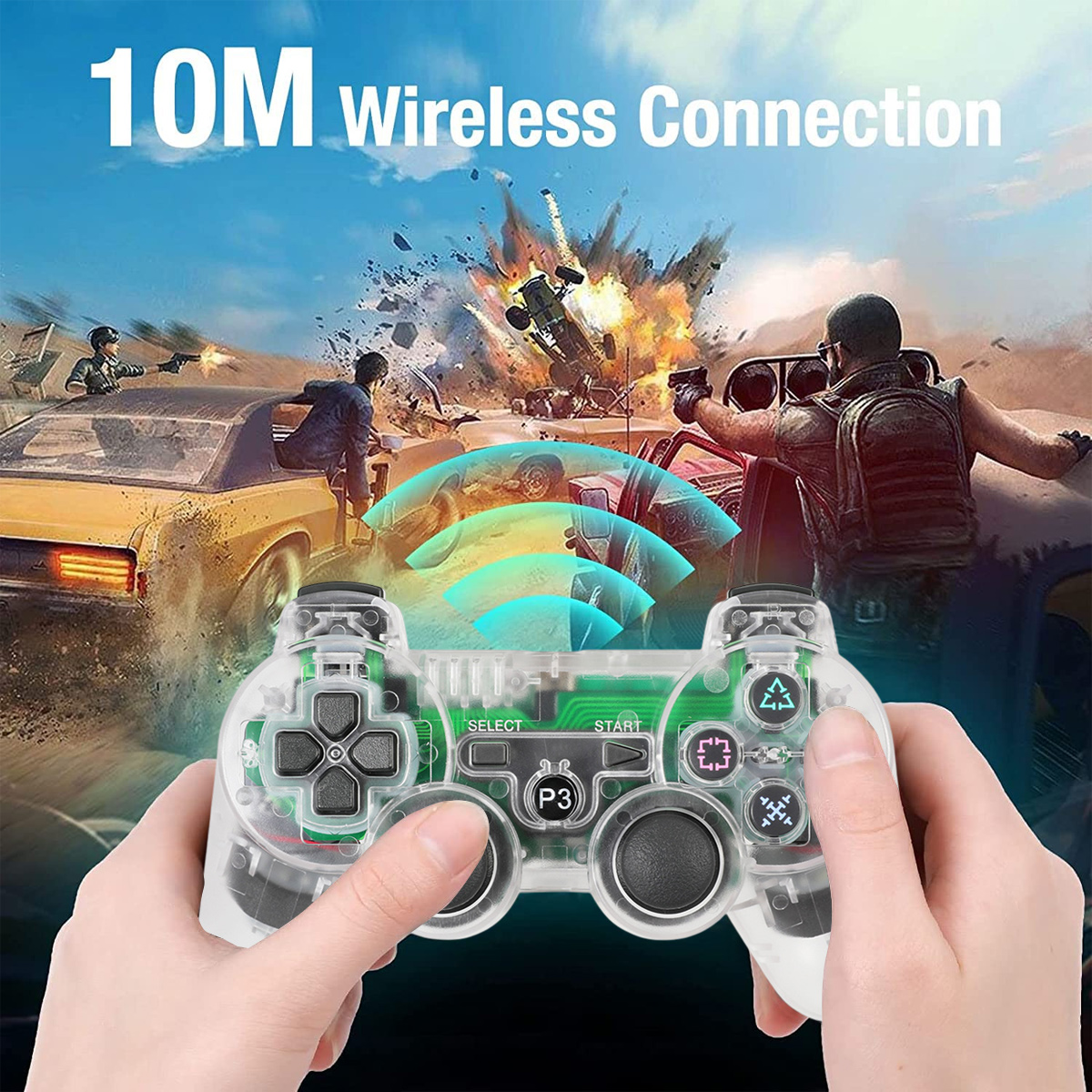 Durchsichtiger Controller spielt ein explosives Autorennspiel mit 10M-Funkverbindung.