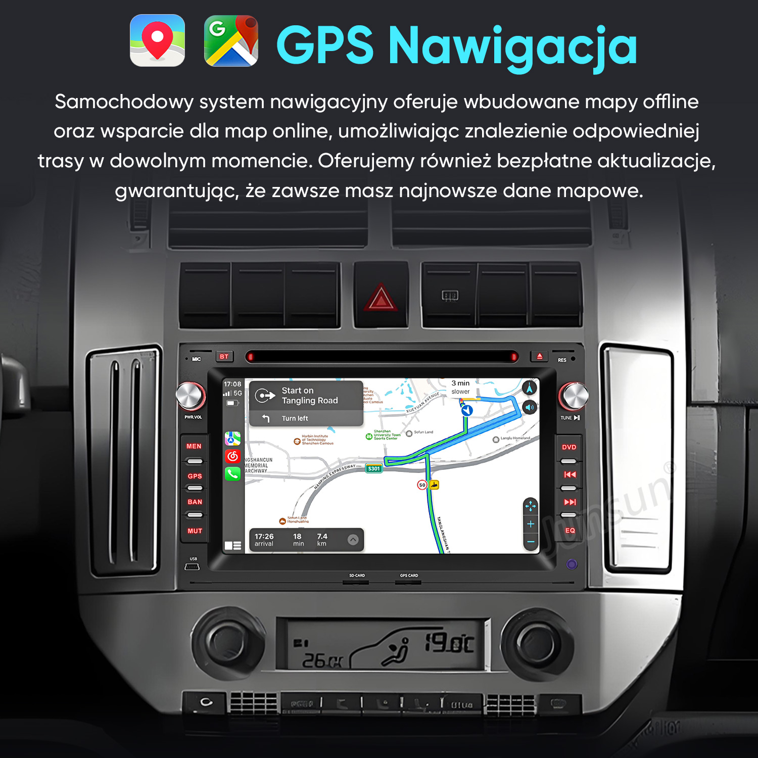 System multimedialny JUNSUN Dla VW Golf Passat Sharan Polo Tiguan Carplay Android CD/DVD 64GB czarny