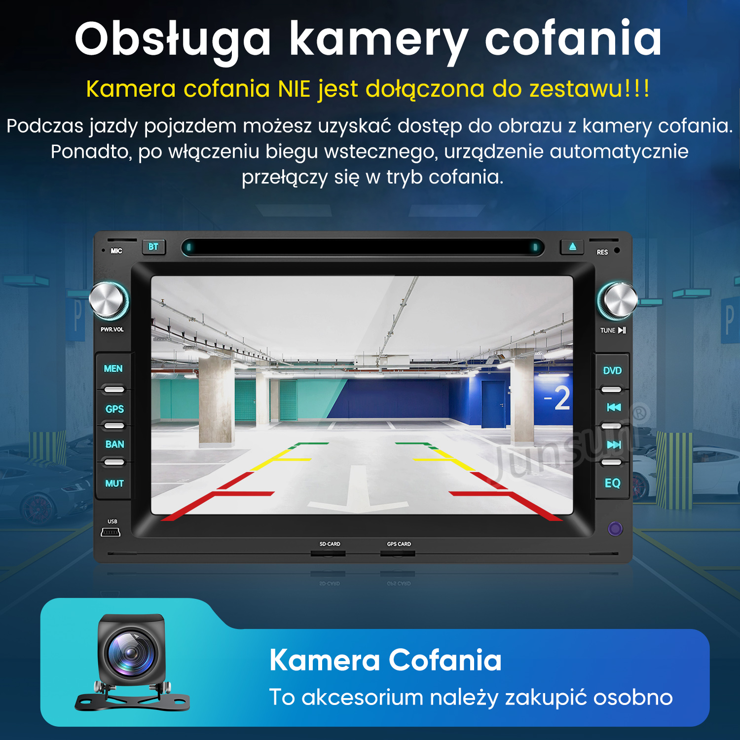 Obsługa kamery cofania na radiu samochodowym w garaż u.