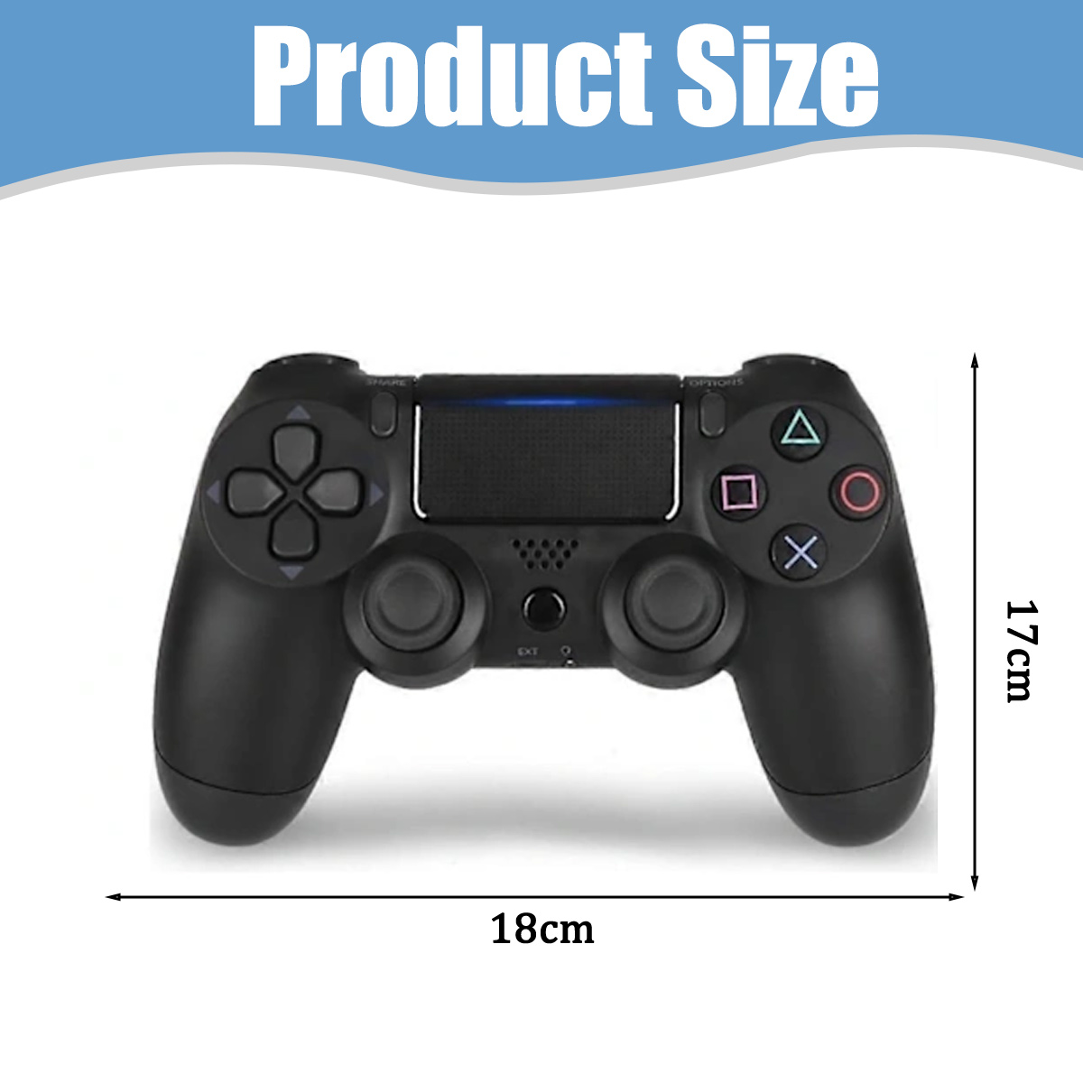 Schwarzer Controller, 18cm breit und 17cm hoch.