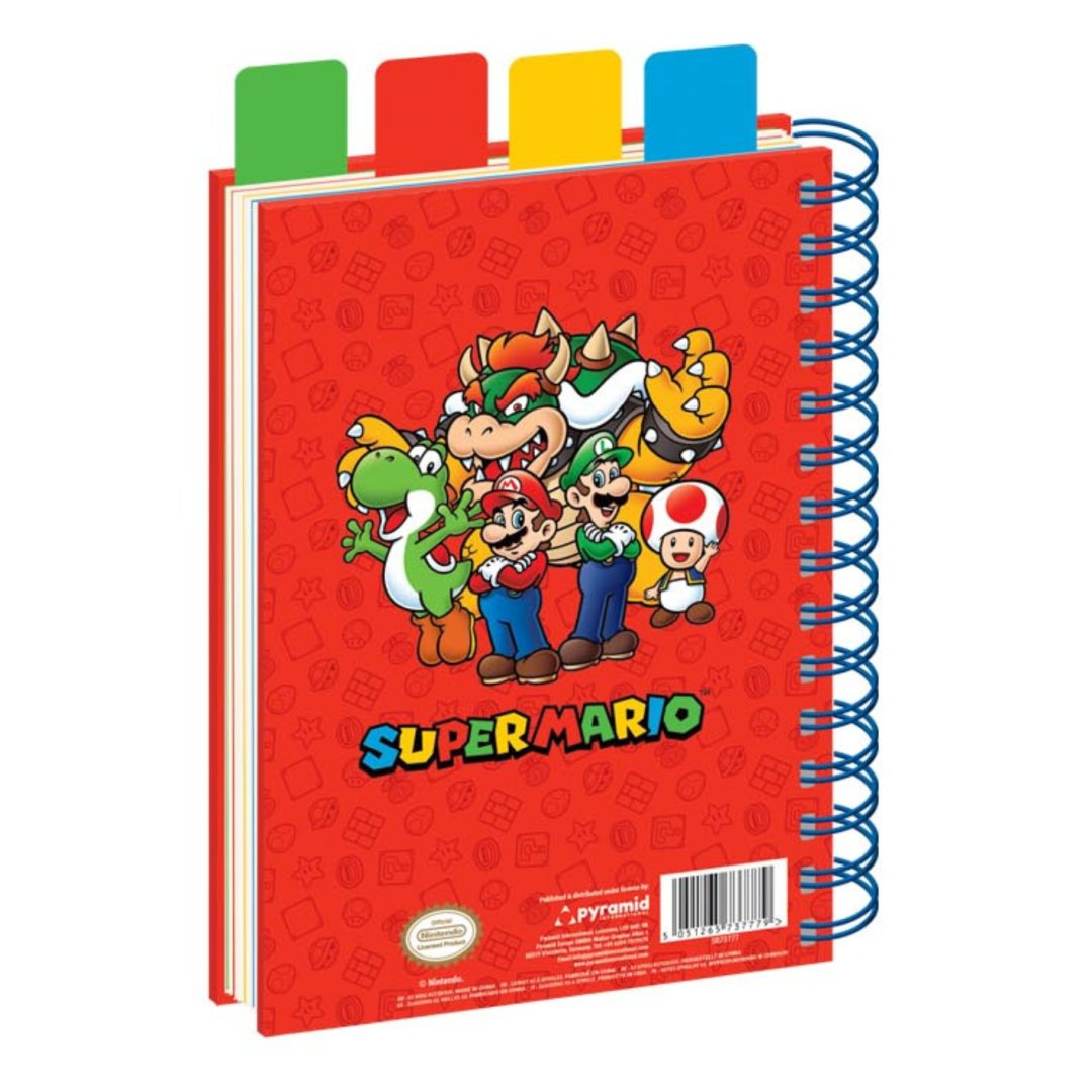 Notes z postaciami Super Mario: Mario, Luigi, Yoshi, Bowser i Toad.