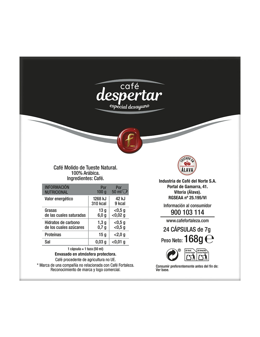 Paquete de café con información nutricional y detalles del producto.