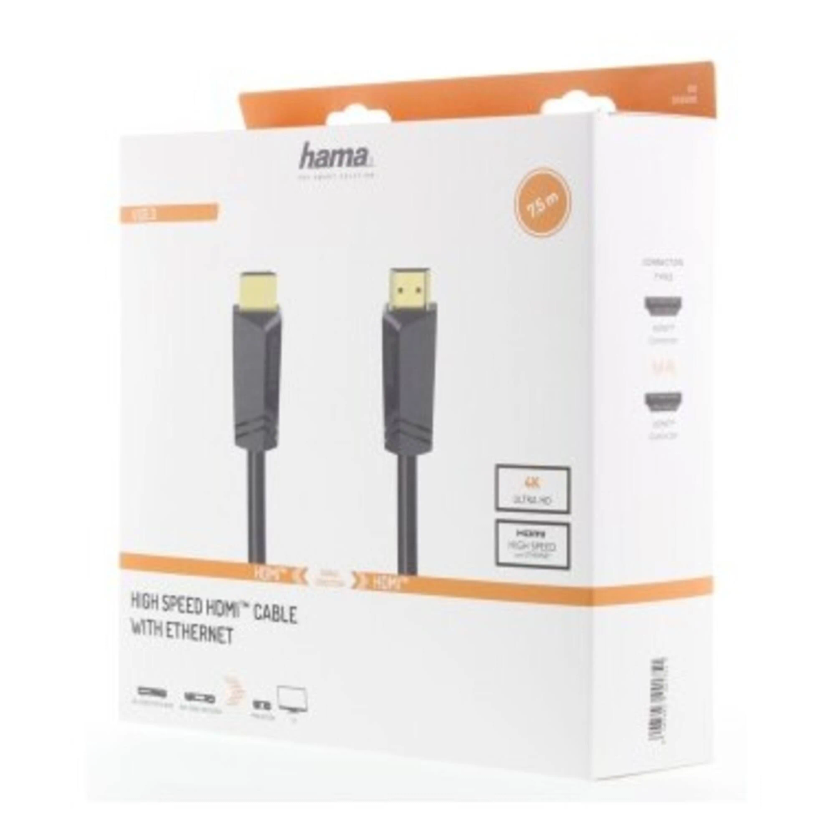 Hama Highspeed-HDMI-Kabel mit Ethernet, 75m, 4K Ultra HD.