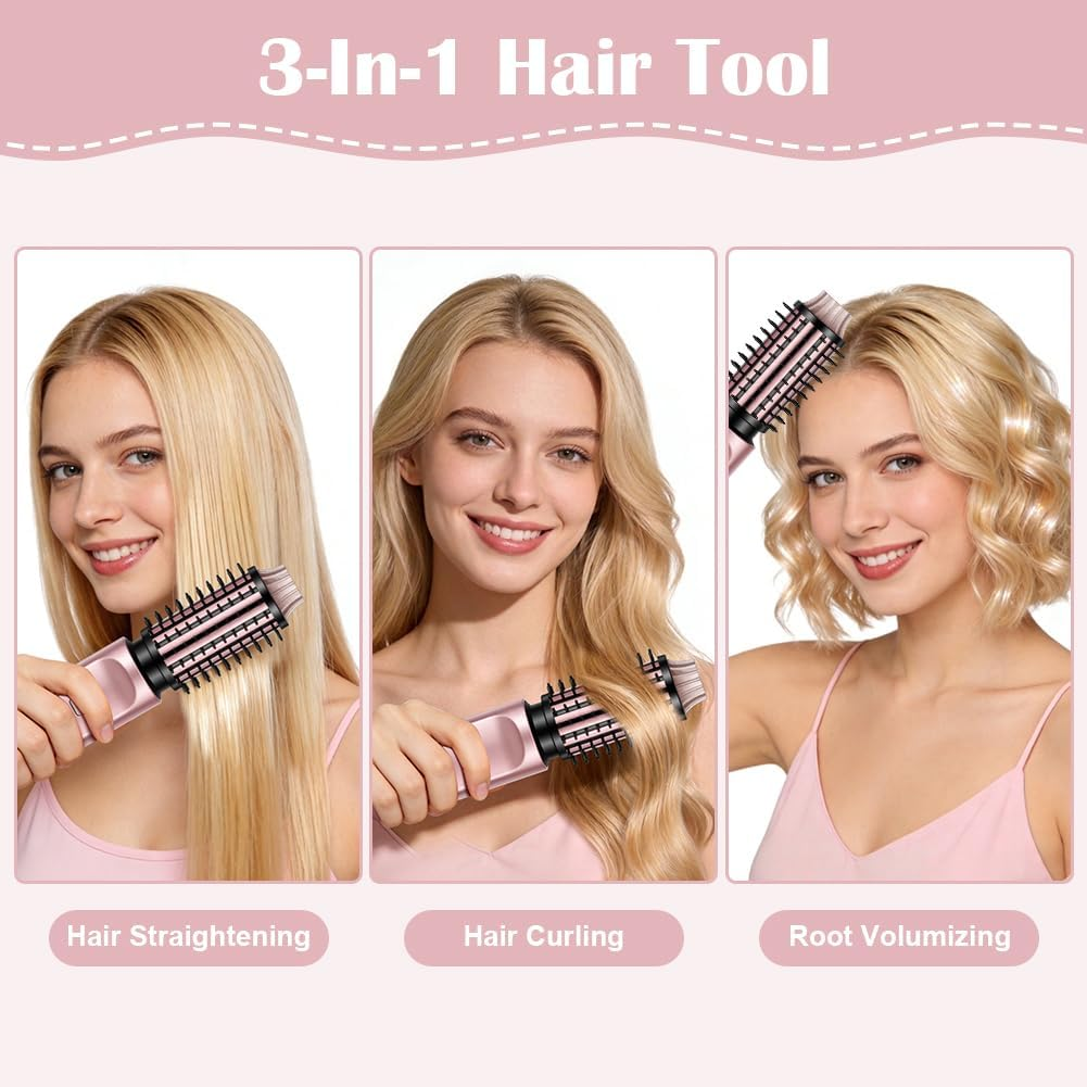 Drei Frauen zeigen ein 3-in-1-Haarwerkzeug für Glätten, Locken und Volumizing.