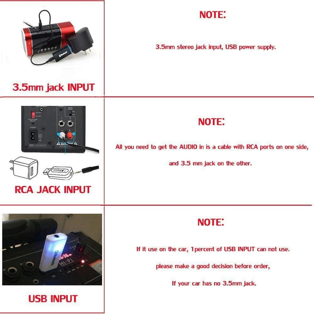 3,5-mm-Klinkeneingang, USB-Stromversorgung, Cinch-Eingang, USB-Eingang.