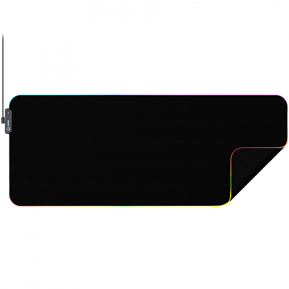 Czarna podkładka pod mysz z podświetleniem krawędzi RGB i kablem USB.