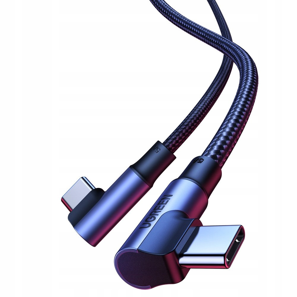 Due cavi USB-C angolati con alloggiamento blu e cavo intrecciato nero.