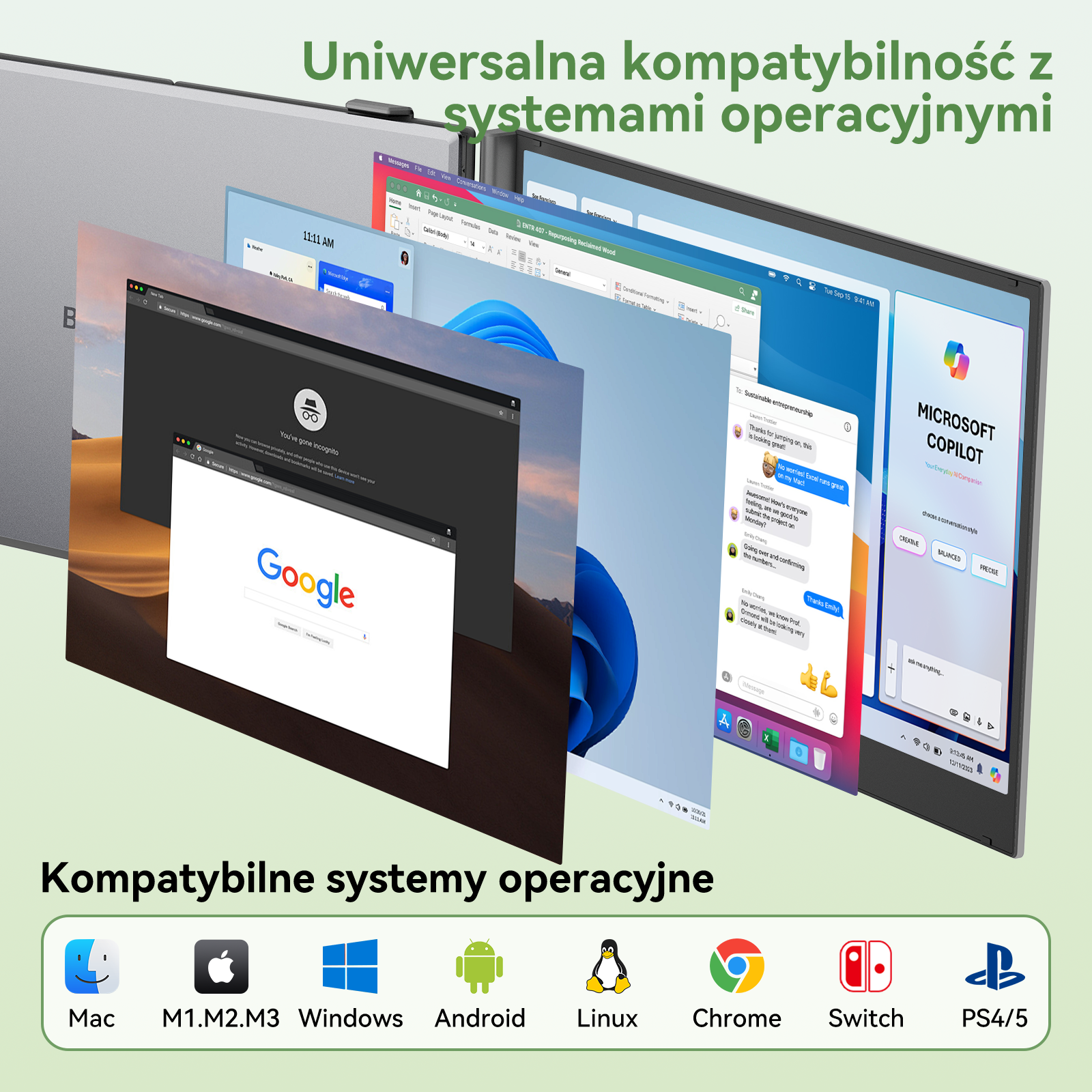 Wiele systemów operacyjnych i aplikacji wyświetlanych na ekranie.