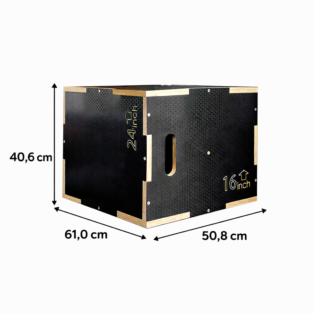 Scatola nera con dimensioni 40,6 cm, 61 cm e 50,8 cm.