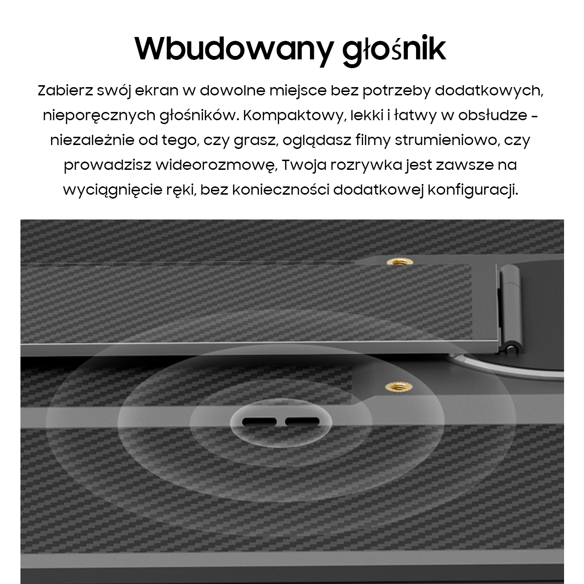 Powierzchnia z włókna węglowego z falami dźwiękowymi wbudowanego głośnika.
