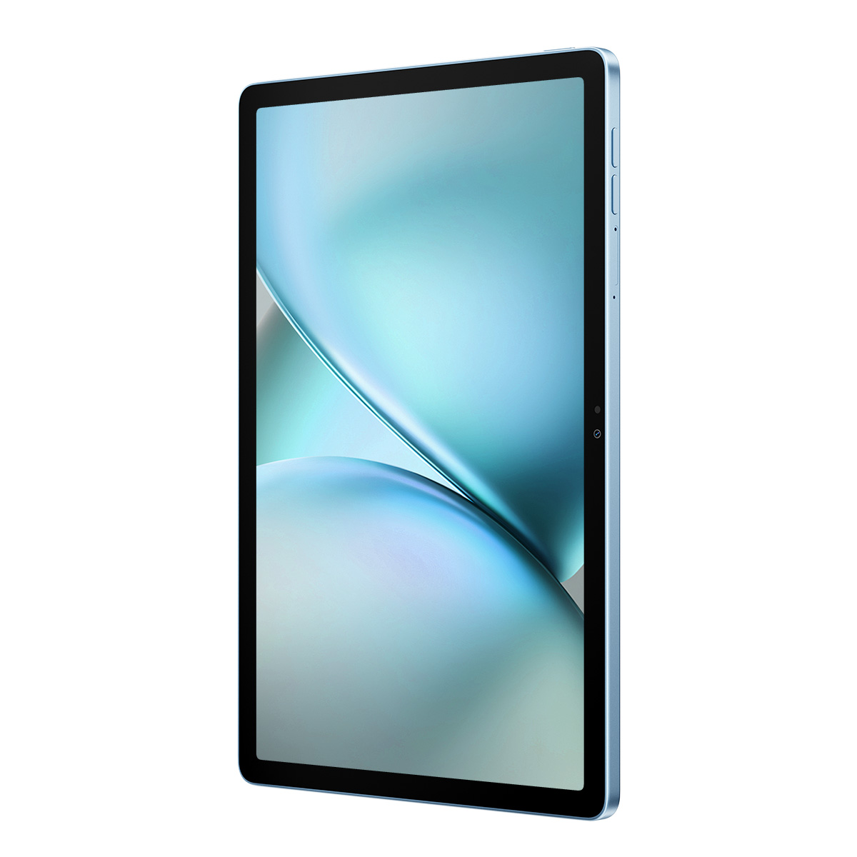 Viene visualizzato un tablet blu con uno sfondo blu astratto.