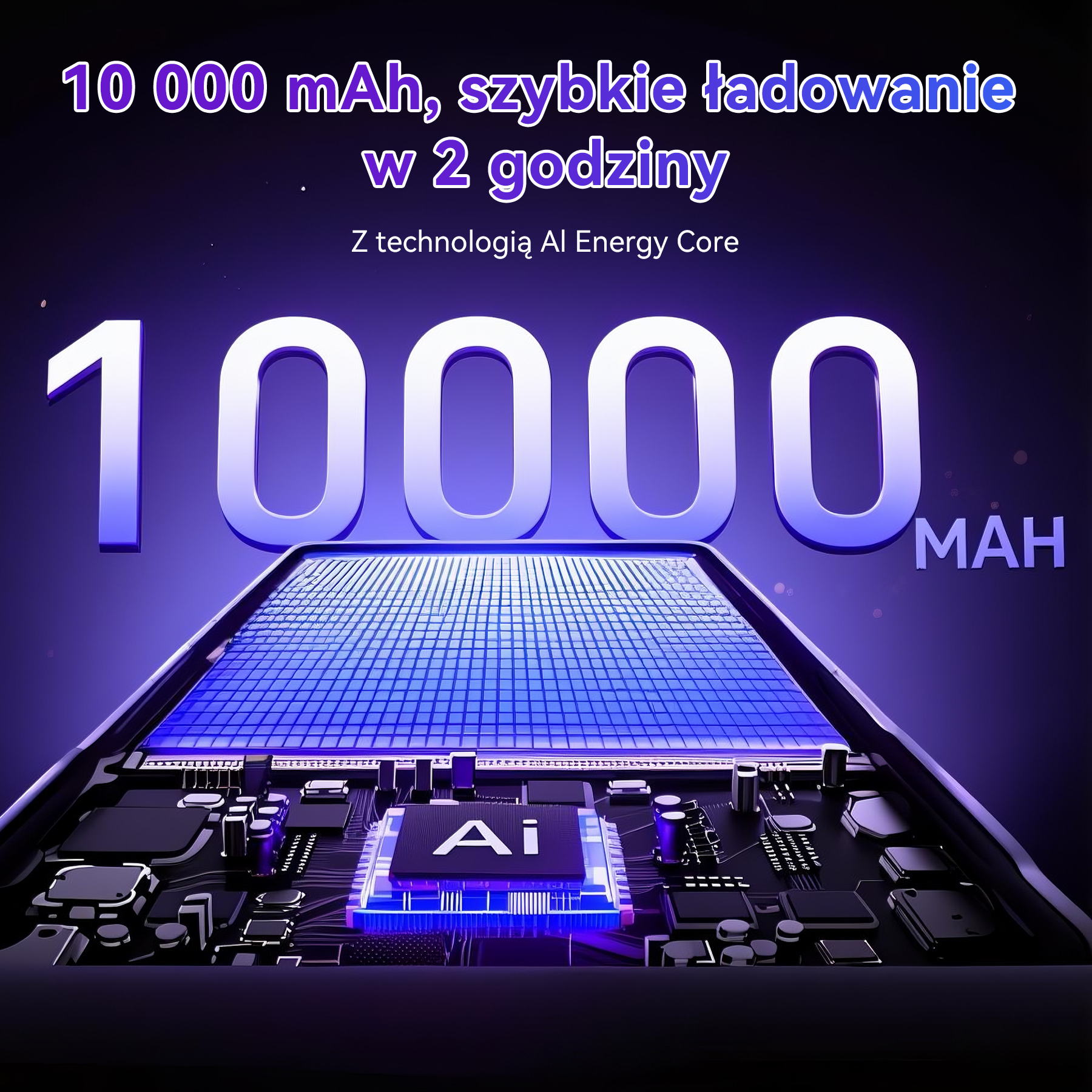 10000 mAh, szybkie ładowanie w 2 godziny z technologią AI Energy Core.