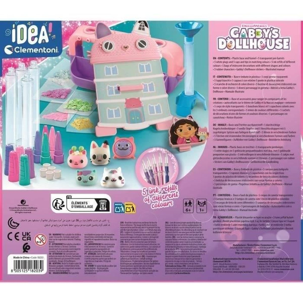 Giocattolo Gabby's Dollhouse con figure, penne e decorazioni.