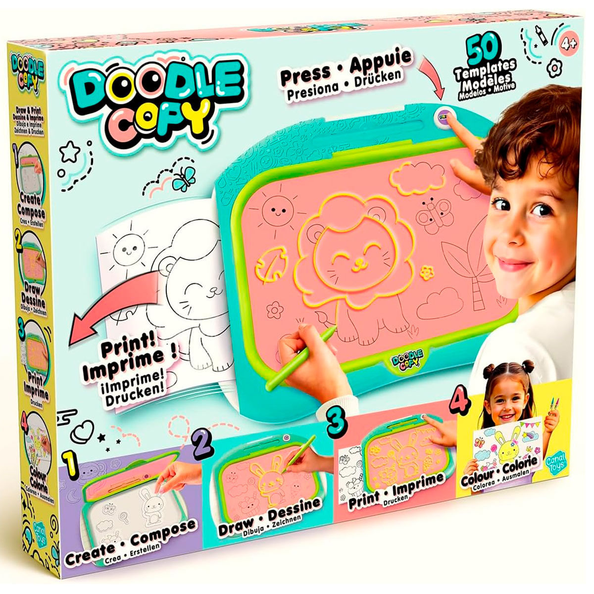 Confezione di un gioco da disegno a tema leone con bambini.