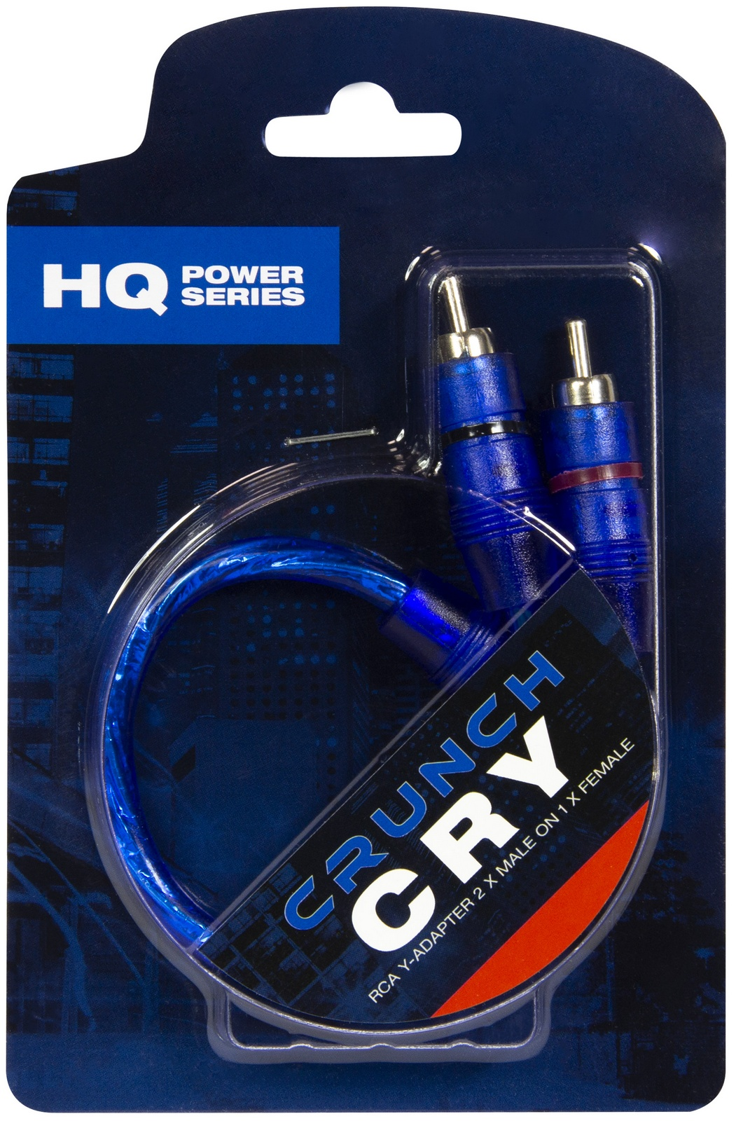 Verpackung mit blauem RCA Y-Adapterkabel für HQ Power Serie.