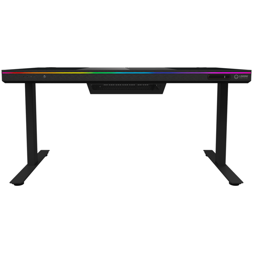 Czarny stół z oświetleniem RGB i kratką wentylacyjną.