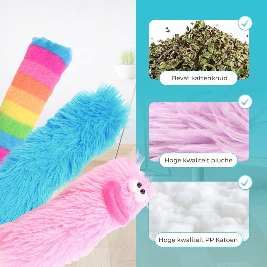 Colorful plush toys with catnip, plush, and PP cotton filling.