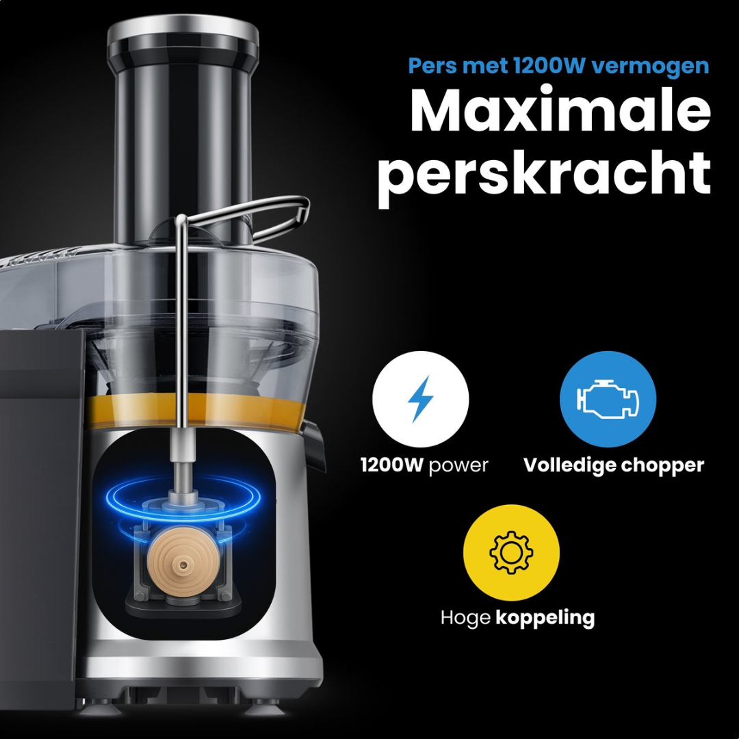 A juicer with 1200W power, full chopper, and high torque.