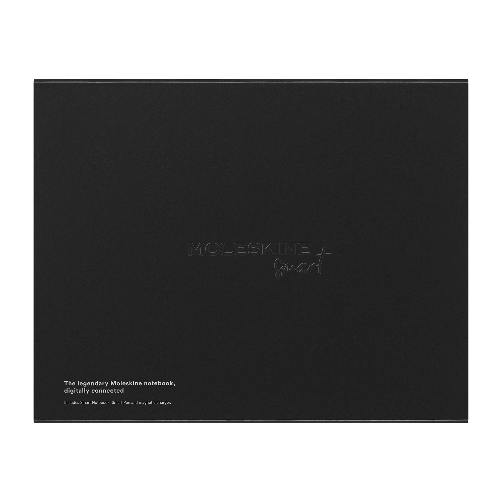 Taccuino Moleskine Smart nero con logo e testo. Include penna e caricatore.
