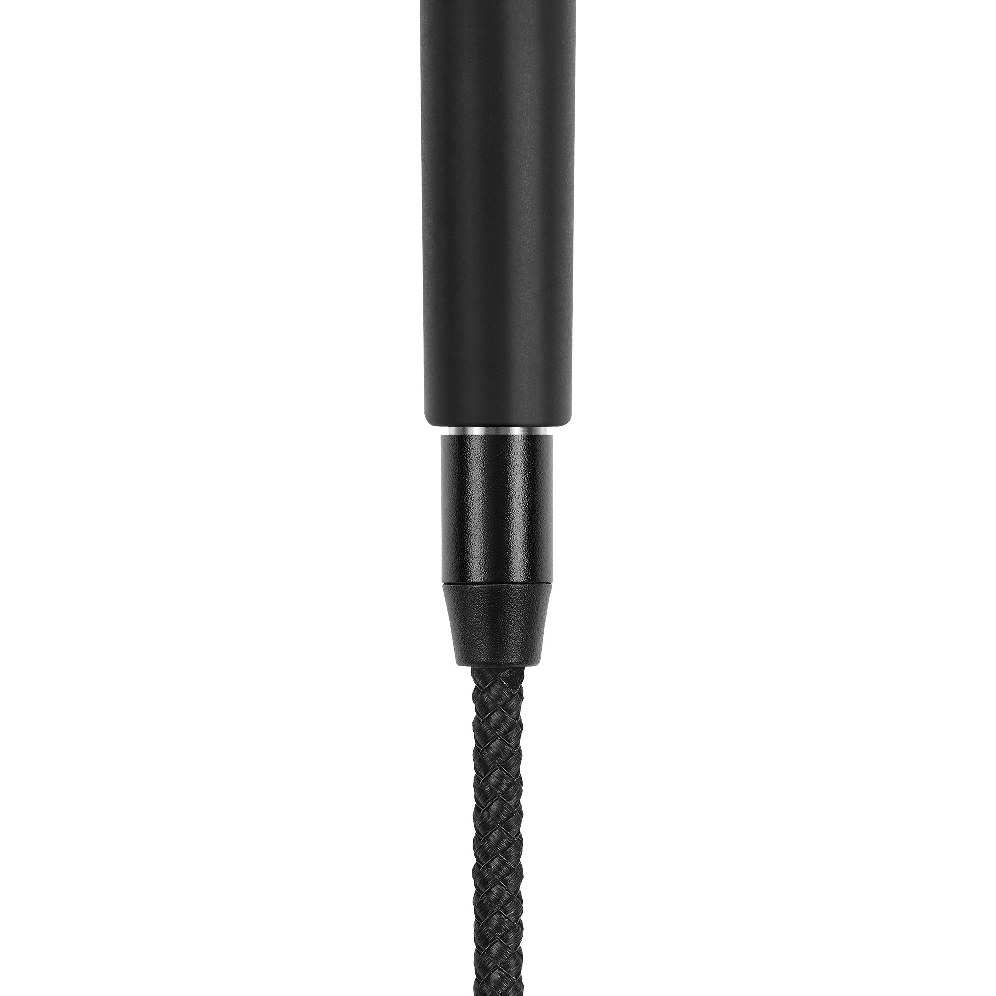 Connettore cavo intrecciato nero con anello e impugnatura nera.