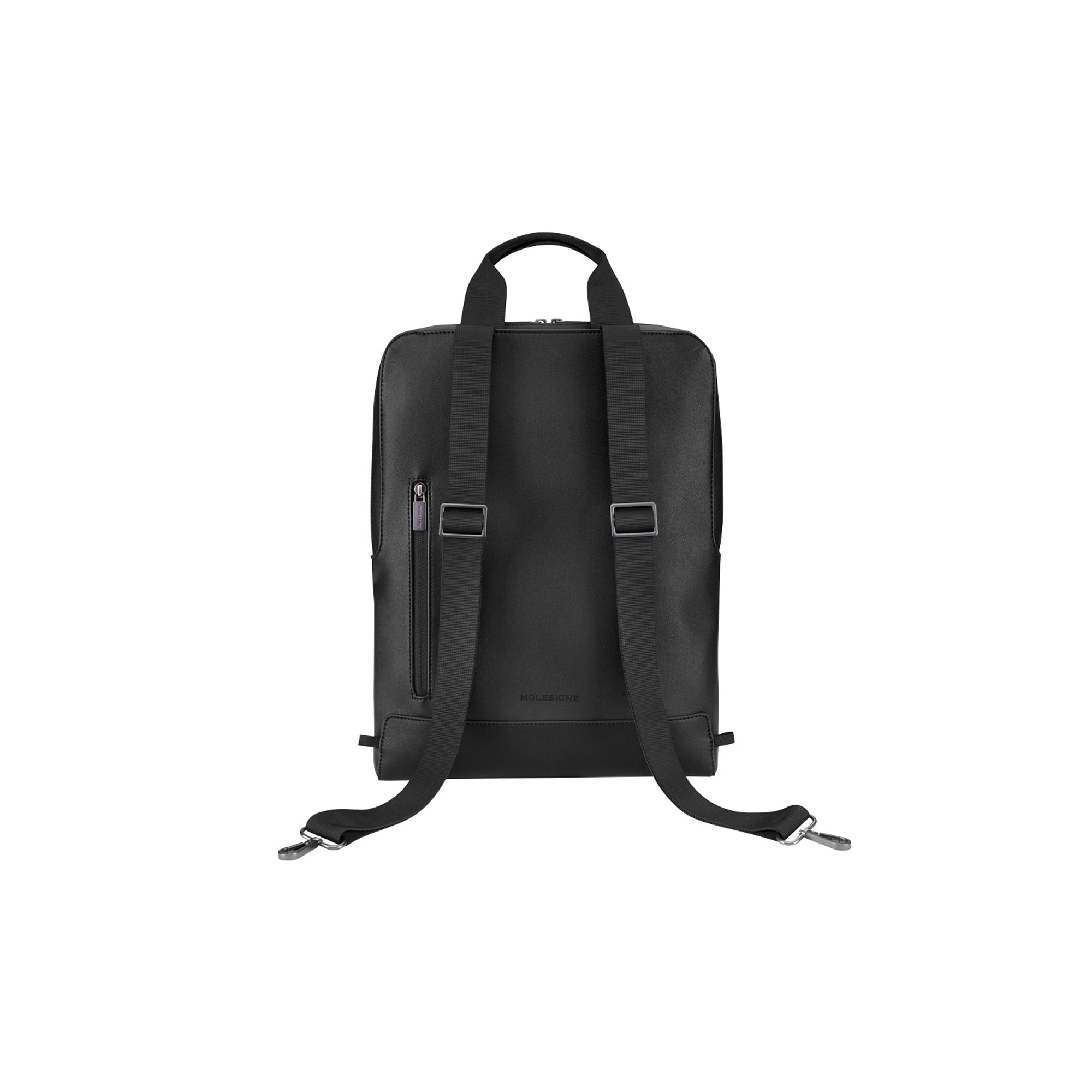 Zaino nero in pelle con spalline e tasca con zip.