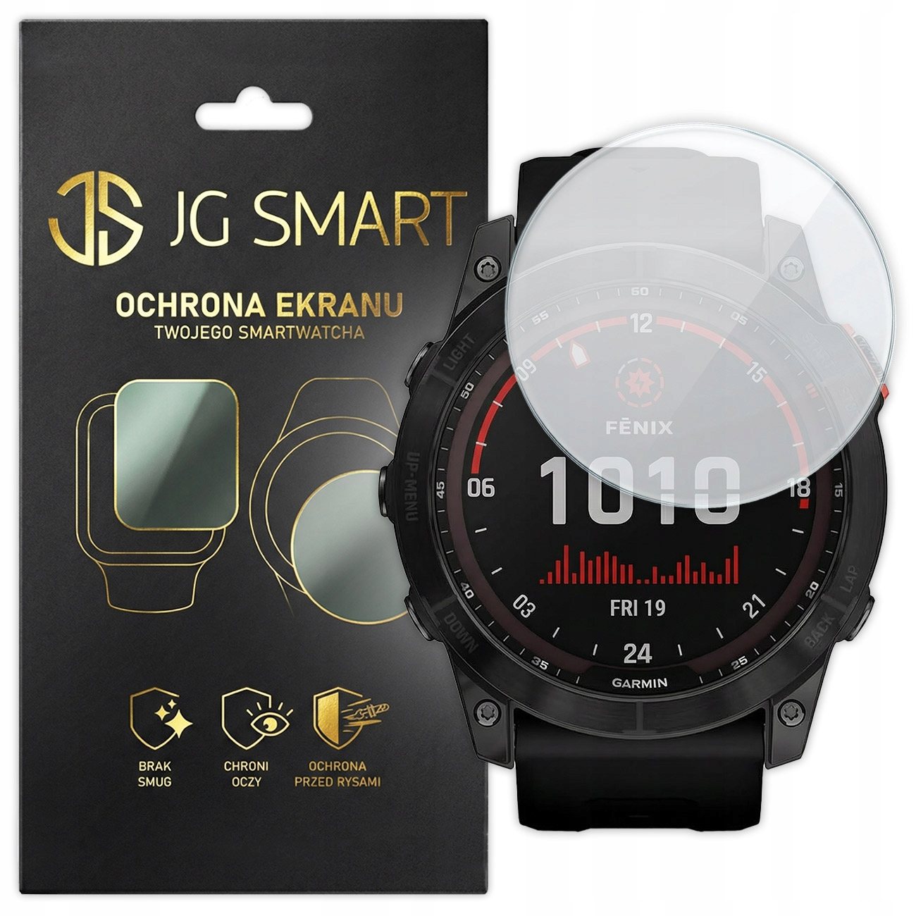 Opakowanie folii ochronnej na smartwatch. Folia nałożona na smartwatch.