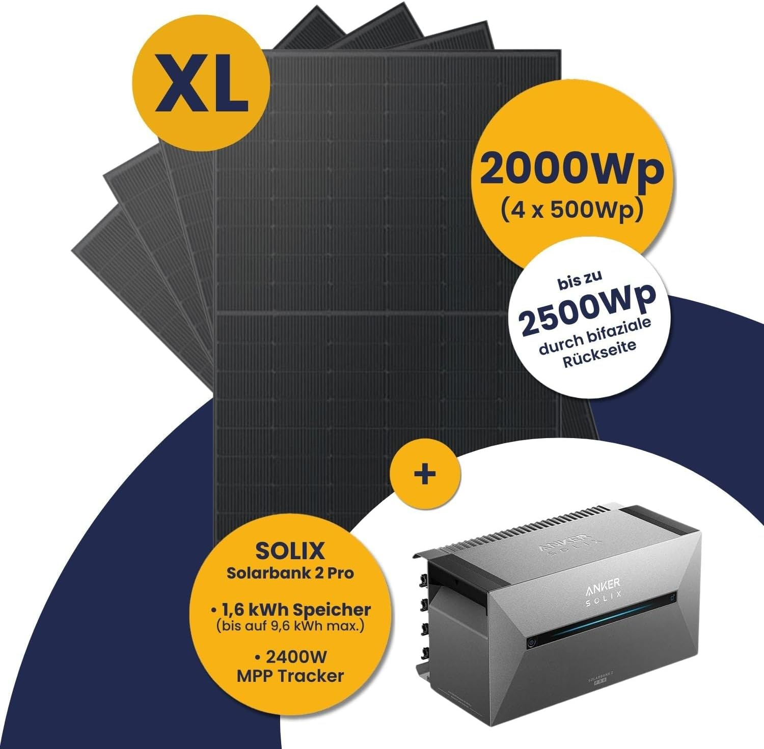 Solarmodule und ein Anker Solix Speichergerät. XL und 2000Wp.